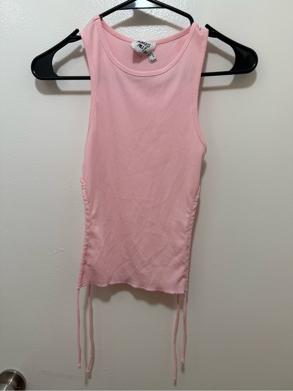 Princess Polly Light Pink Ribbed Side-Tie Tank